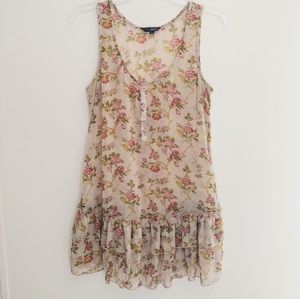 Long Ruffled Floral Tank